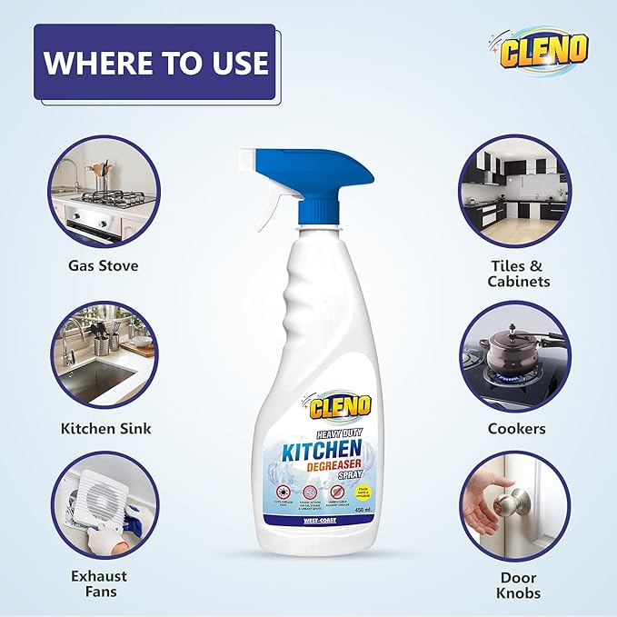 Heavy Duty Kitchen Degreaser Cleaner Spray Removes Oil Grease from Food Stains/Chimney Stove Grill/Kitchen Slab/Oven/Exhaust Fan - 450 ml (Pack of 3)