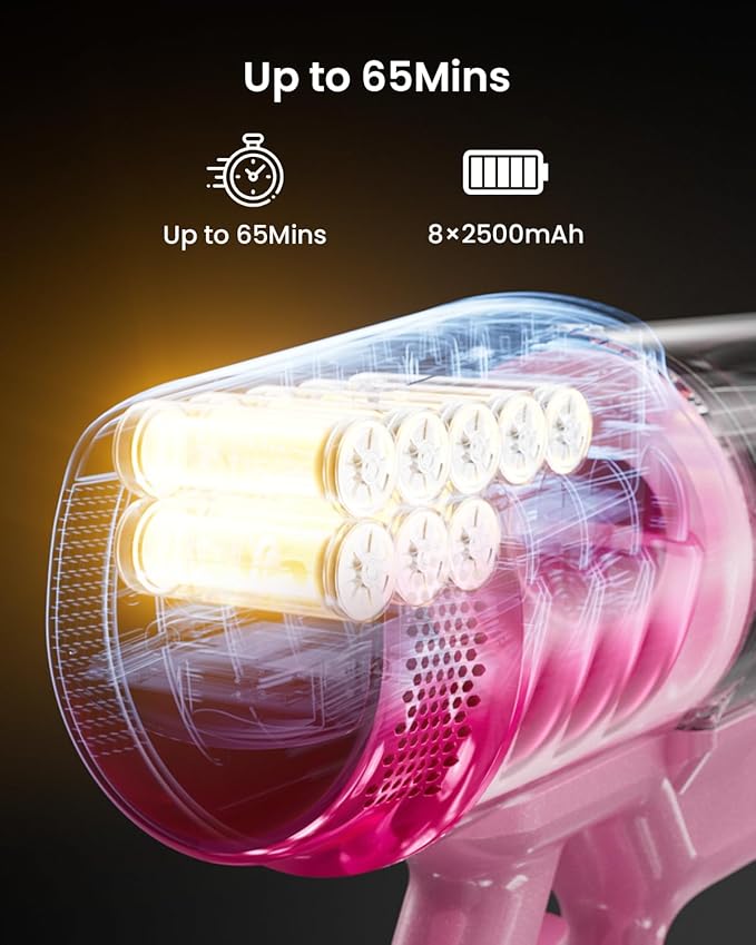 Cordless Vacuum Cleaner55KPa 650W 65Mins Vacuum Cleaners for HomeStick Vacuum with LED Display &ampAnti-tangle Brush and Self-Standing DesignVacuum Cleaner for Hardwood FloorsCarpetPet Hair(Pink