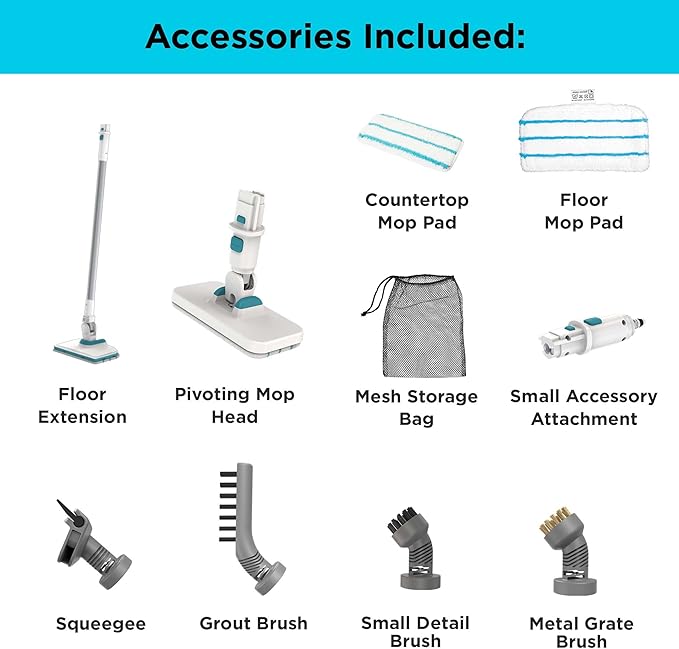 BLACK+DECKER Steam Mop Floor and Handheld Steamer Multi-Purpose Steam Cleaner with 6 Attachments Corded (BHSM15FX08)