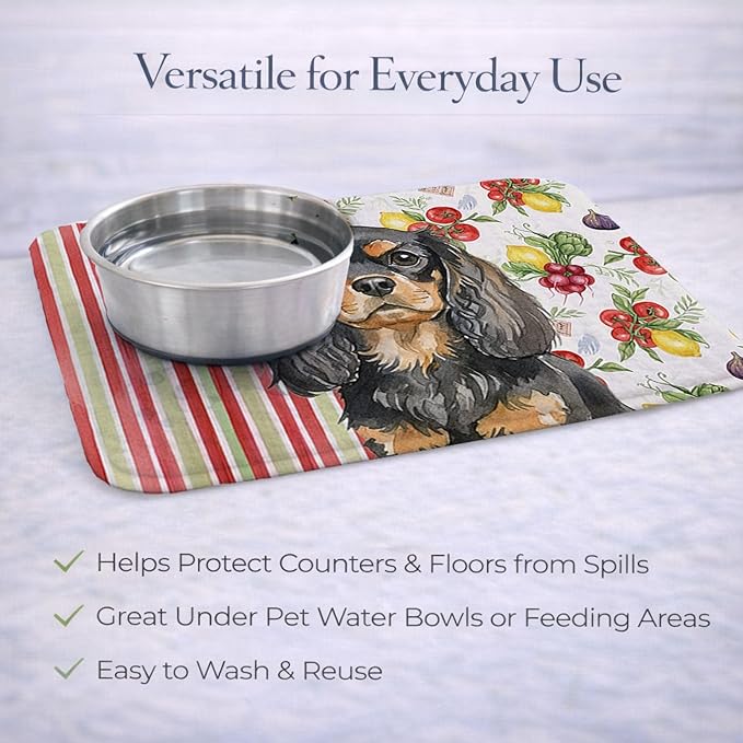 Caroline's Treasures Black and Tan English Toy Spaniel Vegetables Dish Drying Mat Absorbent Dish Drying Mat Pad for Kitchen Counter Dish Drainer Mat for Countertop 14 x 21 Multicolor