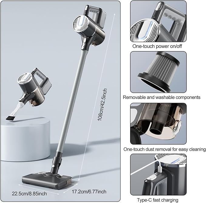 Cordless Electric Mop 2025 Electric Spin Mop with LED Headlight and Cordless Vacuum Cleaner Up to 30 mins Powerful Floor Cleaner