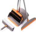 Multifunction 3-in-1 Broom and Dustpan Silicone broom Squeegee and Scrub Brush Set with Long Adjustable Handle for Indoor &amp Outdoor Sweeping and Scrubbing Ideal for Pet Hair Liquids Spills and