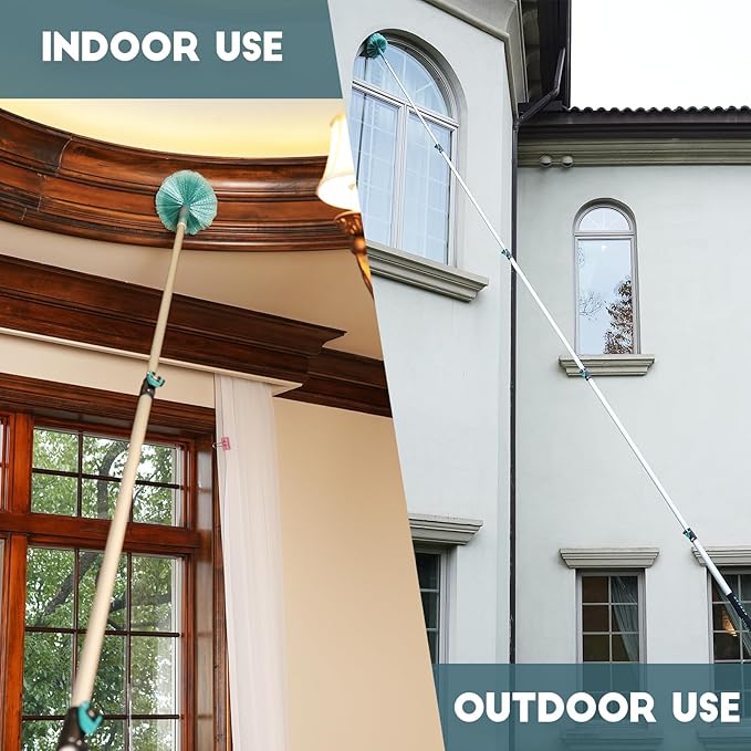 30 Feet High Reach Cobweb Duster with 6-24Ft Extension Pole Webster Cobweb Duster with 5-Stage Telescopic Aluminum Pole Spider Web Brush for Outdoor &amp Indoor Cleaning - Soft Bristles.