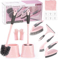 Toilet Brush 2 Pack Toilet Scrubber Brush and Holder Set Bathroom Accessories 14 Pcs Bathroom Cleaning Kit Pink Toilet Bowl Brush and Holder with 5 Brush for Bathroom Bathtub Washbasin