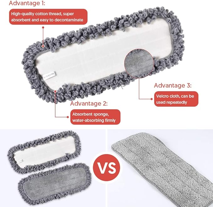 Microfibre Spray Floor Mops for Floor Cleaning Domi-Patrol Cleaning Mops for Hardwood Laminate Tiles Floors Dry Wet Mop Dust Mops with 3 Mop Heads Replacement Pads &amp 635 ML Bottle