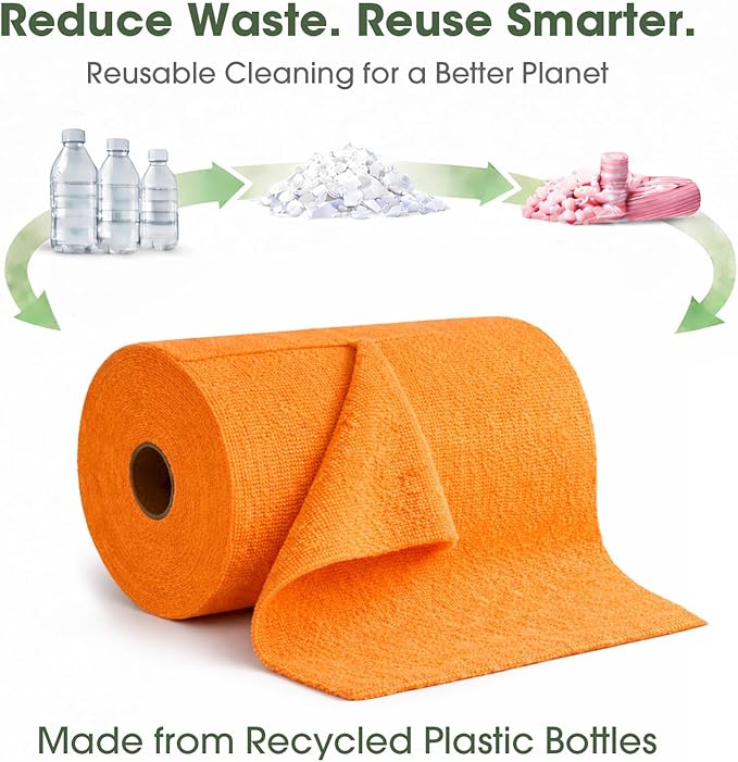 Microfiber Cleaning Cloth Roll–100 Pack Tear Away Microfiber Towels Reusable Washable Scratch-Free Kitchen Towels for Car Home Kitchen Glass Dishes(Honey Orange)