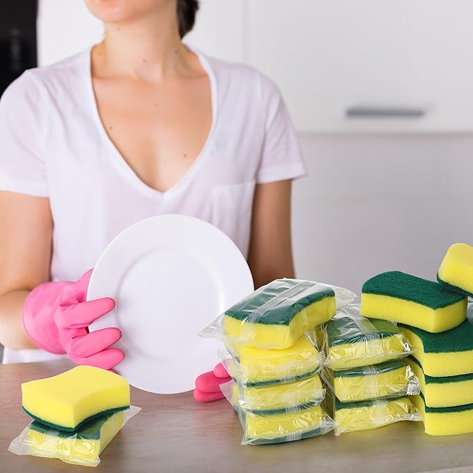 200 Pcs Individually Wrapped SpongesUncompressed Non Scratch Scrouing Sponges for Household Cleaning Dishes Kitchen Airbnb Apartment Car Bike