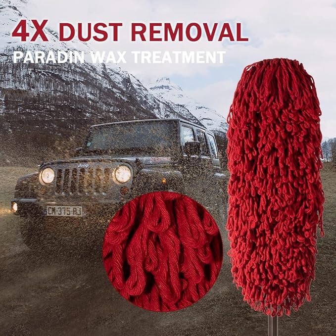 Car Duster Exterior with Extendable Handle Scratch Free Auto Wash Brush Mop Interior Detailing Kit for Truck RV Boat - 1PC Wax Cotton Duster Bright Red
