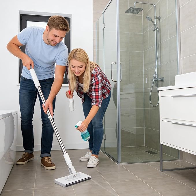Small Dust Mop | 360-Degree Rotating Head Broom Tool - Flat Mop with 2 Reusable Pads | for Kitchen Home Tile Laminate Apartment Bathroom Corridor
