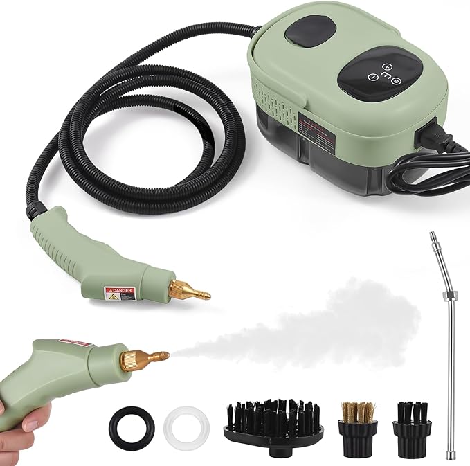 2500W High Pressure Steam Cleaner High Temperature Pressurized Steam Cleaning Machine 1100ml 3 Bar Portable Handheld Steam Cleaners with 3 Brush Heads for Home Use/Car Detailing