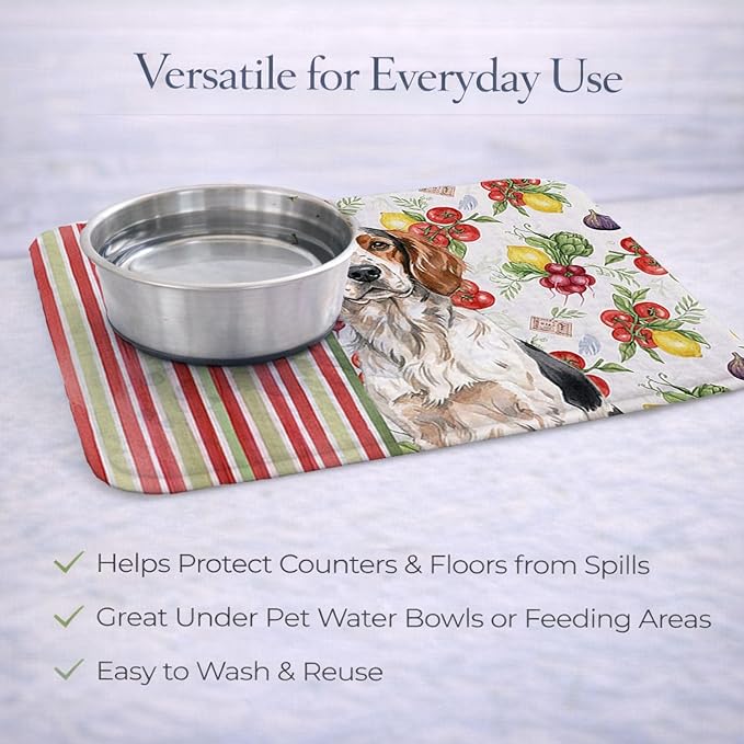 Caroline's Treasures Tricolor English Setter Vegetables Dish Drying Mat Absorbent Dish Drying Mat Pad for Kitchen Counter Dish Drainer Mat for Countertop 14 x 21 Multicolor