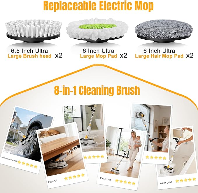 Cordless Electric Mop for Dewalt 20V Battery (NO Battery) 2 in 1 Automatic Spin Mop &amp Electric Floor Scrubber Machine with LED Light &amp Water Spray 800 RPM Rotating Electric Mops for Floor Cl