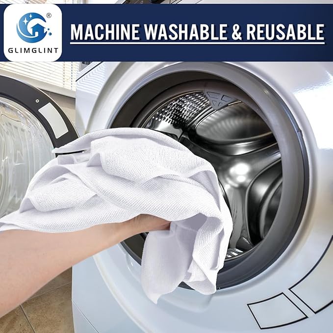 GLIMGLINT White Microfiber Cleaning Cloth150PK Reusable Cleaning RagsHighly Absorbent Shop Rags BulkAll-Purpose Car Cleaning Towels for TV Screen Kitchen Bathroom Restaurant Garage 14X12