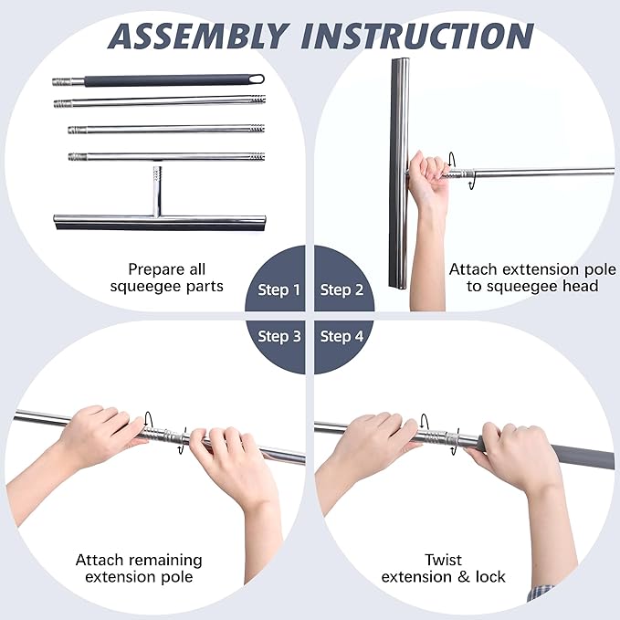 Professional Heavy-Duty Floor Squeegee 15 Wide Silicone Blade &amp 19-59 Adjustable Pole for Garage Floor Driveway Tile &amp Patio – Effortless Water Removal Rust-Proof