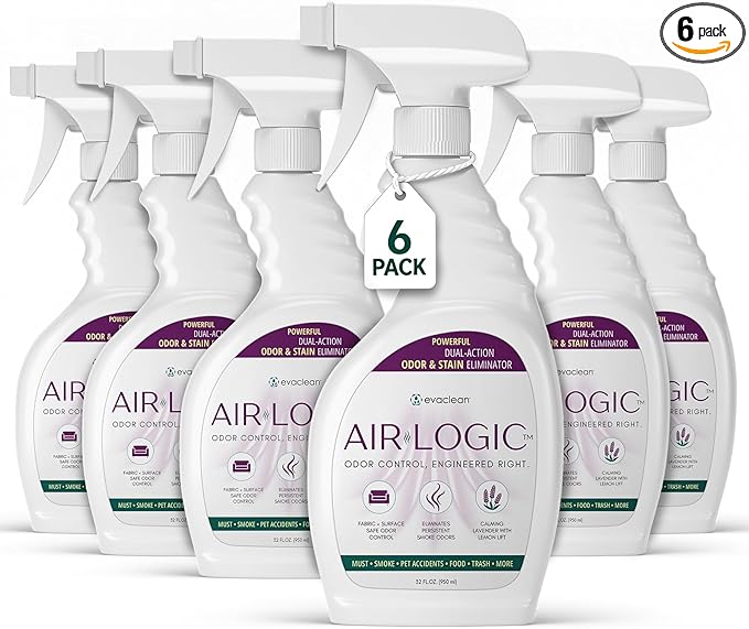Dual-Action Odor Eliminator Spray 32 Fl Oz Plant-Based Instant Knockdown &amp Enzymatic Deodorizer Neutralizes 16 Odor Sources Bleach-Free Fabric &amp Surface Safe Lavender Lemon Pack of 6