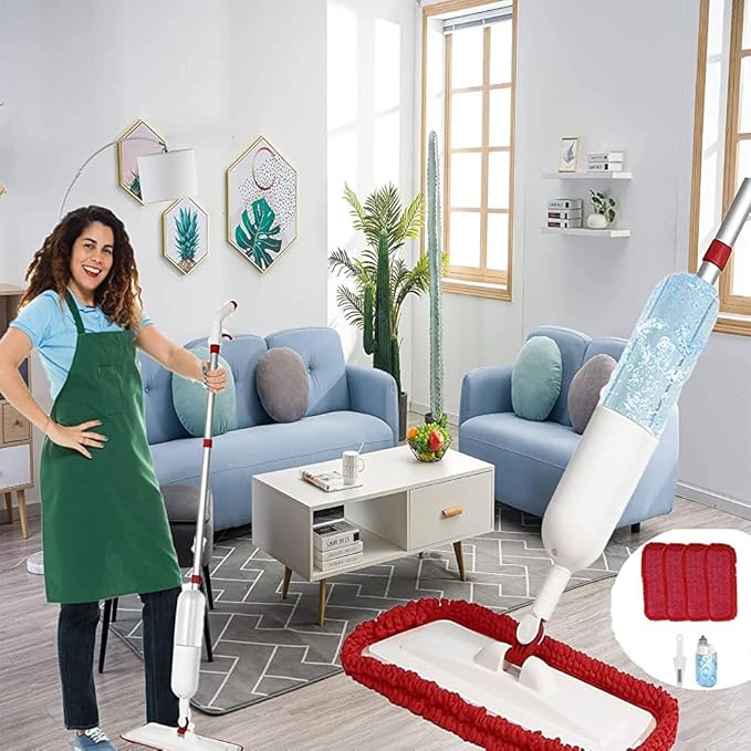 Spray Mop for Floor Cleaning Wet Dry Microfiber Mop with 4 Washable Pads 650 ml Refillable Bottle and 1 Scraper for Home Kitchen Hardwood Laminate Wood Vinyl Ceramic Tiles Wooden Floor