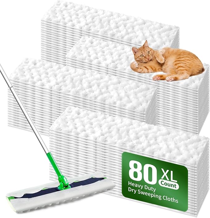 Heavy Duty Dry Sweeping Cloths Compatible with Swiffer Sweeper XL Mop Sweeper X-Large Dry Cloth Refills for Floor Mopping and Cleaning Disposable Pet Dry Pads Refills 80 Count