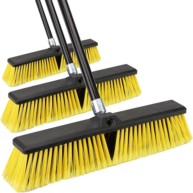 18 Inches Push Broom Outdoor- Heavy Duty Broom with 63 Long Handle for Deck Driveway Garage Yard Patio Concrete Floor Cleaning