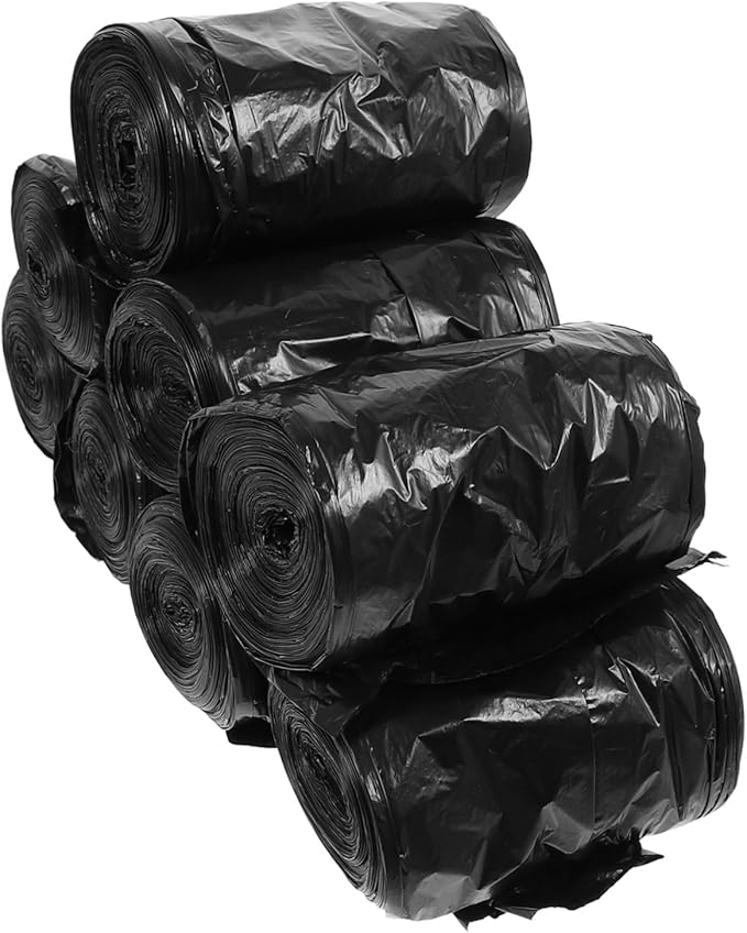Mikinona 200Pcs Black Thick Disposable Toilet Trash Bags Portable Garbage Liners for Home Bathroom Use PE Leak-resistant Large for Easy Cleanup and Storage