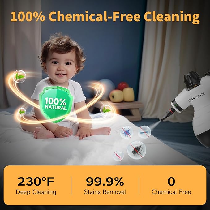 Steam Cleaner Handheld Steam Cleaner for Home 16-Piece Steam Cleaner Kit with Automatic Steam Switch Steamer for Kitchen Bathroom Living Room and Multi-Surface Deep Cleaning (White/Black)