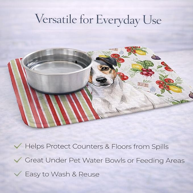 Caroline's Treasures White and Black Jack Russell Terrier Vegetables Dish Drying Mat Absorbent Dish Drying Mat Pad for Kitchen Counter Dish Drainer Mat for Countertop 14 x 21 Multicolor