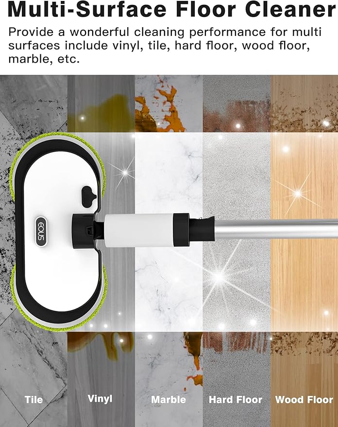 Cordless Electric Mop Floor Cleaner with LED Headlight &amp Water Sprayer Up to 60 Mins Detachable Battery Dual-Motor Powerful Spin Mop 300ML Water Tank for Multi-Surface Self-Propelled