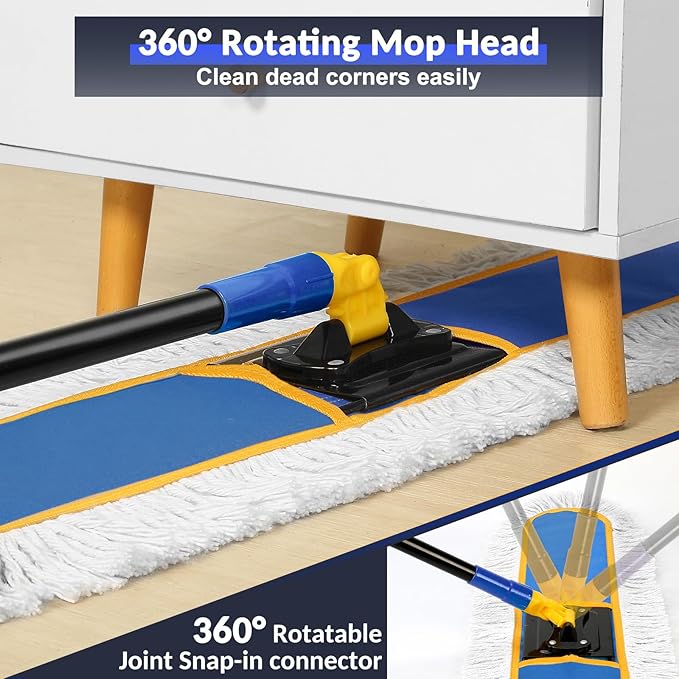 CLDREAM 24 Commercial Dust Mop for Floor Cleaning with 2 Mop Head Large Industrial Push Broom Mops with 60 Long HandleWet Dry Floor Duster for Concrete Hardwood Tiles Marble Floors