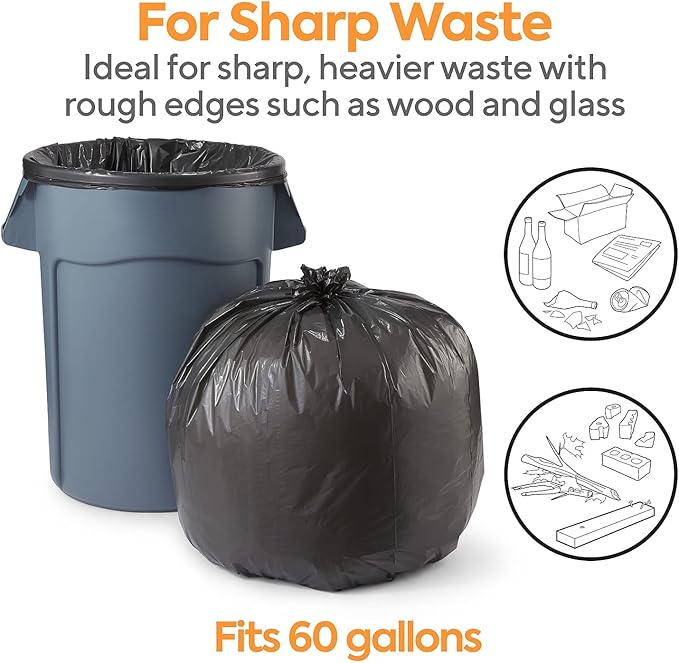 Professional 55-60 Gallon Trash Bag 38 x 58 Low Density 0.95 mil Black 100 Bags/Box