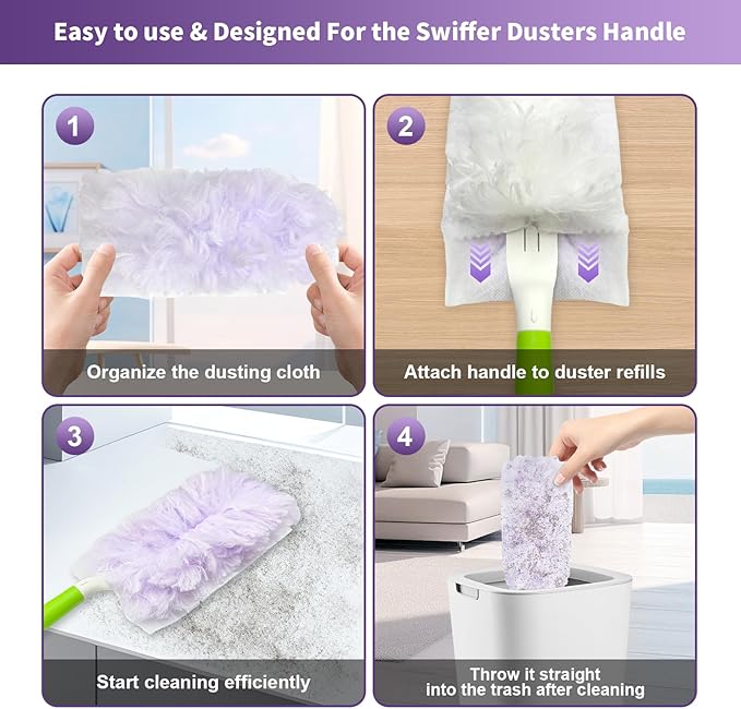 50 Count 360° Multi-Surface Feather Duster Refills Compatible with Swiffer Dusters Thickened Heavy-Duty Material Disposable Dusters Kit Includes 2 Handle for Efficient Cleaning