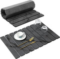 Large Stone Dish Drying Mat for Kitchen Counter Quick Dry Stone Dishes Mats Foldable Water Absorbing Diatomaceous Drying Pad for Countertop Bottles Utensils Cups Bathroom (Dark Gray 24x16)