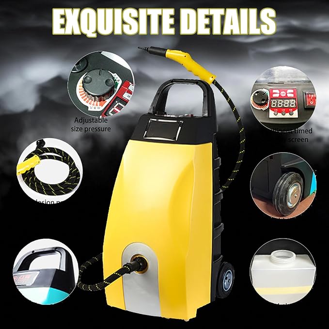 3000W Multi-Purpose High Temp Steam Washe 40s Fast Heat Up with 6 Accessories 3.5L High Pressure Steam Cleaner - Continuous Steam Output for Home Car range hood air conditioner (Yellow+mop)