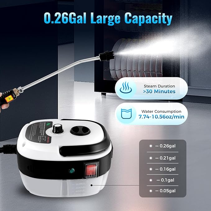2500w Steam Cleaner Machine Commercial Car Detailing Cleaning Auto Upholstery Dirt Remover With Large-Capacity Transparent Water Tank For Home UseKitchenCar (White)