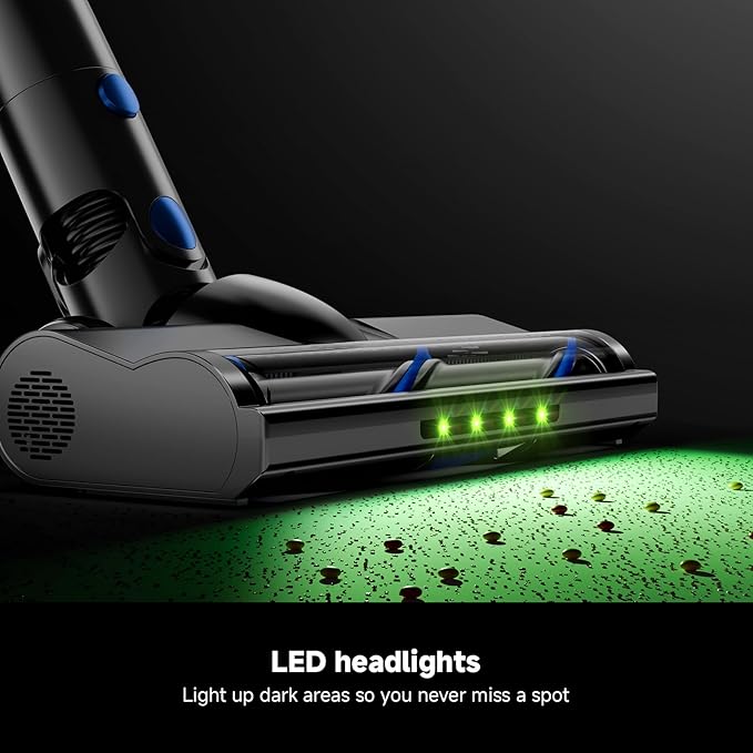 Cordless Vacuum Cleaner for Home Powerful Stick Vacuum with Rechargeable Battery Green Light Anti-Tangle Brush 6-in-1 Lightweight Handheld Vacuum for Pet Hair Hard Floor Carpet Blue
