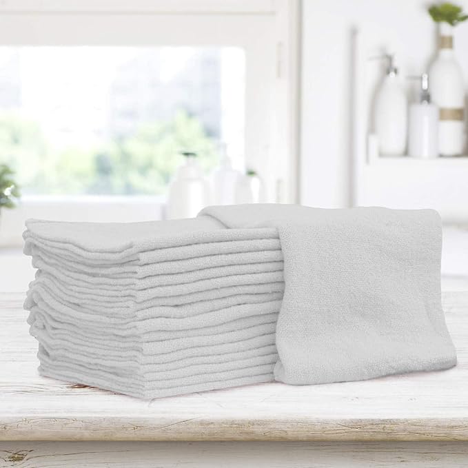 Shop Towels – Pack of 50 Reusable Cleaning Rags – Durable Quality Cotton – 13 x 13– Machine Washable – Suitable for All Purposes (White)