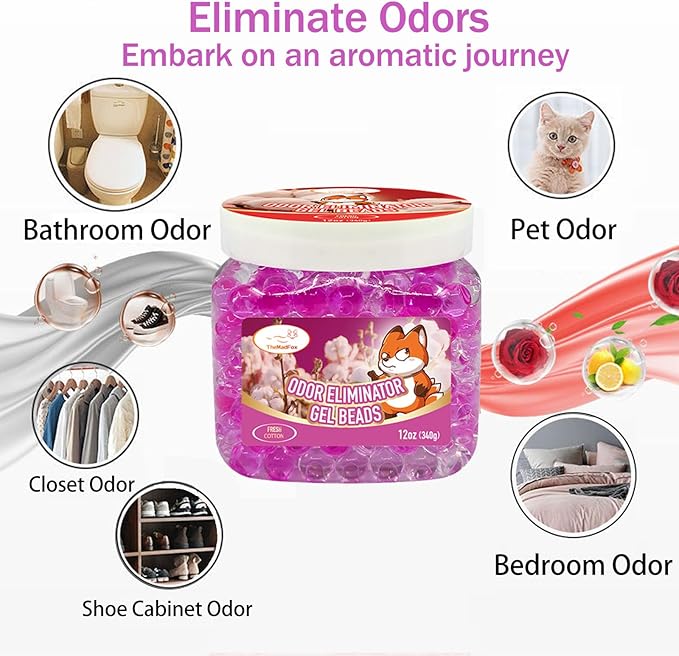 Odor Eliminator Gel Beads 12 oz 6 Pack Air Freshener Beads for Home &amp Car Pet Neutralizes Odors for Bathroom Closet Pet Area &amp RVs Long-Lasting Natural Fresh Cotton
