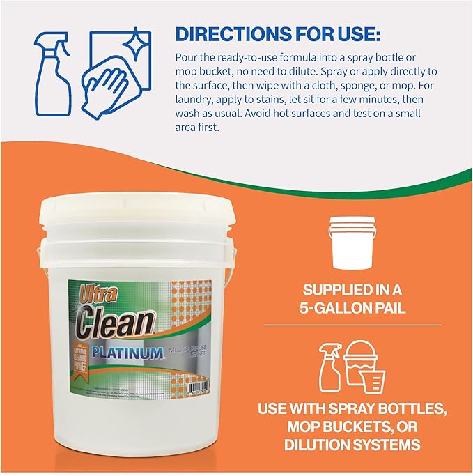 Ultra Clean Platinum Multipurpose Cleaner Non-Abrasive and Bleach-Free for Kitchen Counters Bathroom Floors and Garage Spaces Citrus 5 Gallons