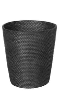 KOUBOO Loma Round Rattan Paper Waste Basket Trash Can Bathroom Garbage Bin Bedroom Kitchen Office Home Desk Small Wicker Bin for Waste Paper Black