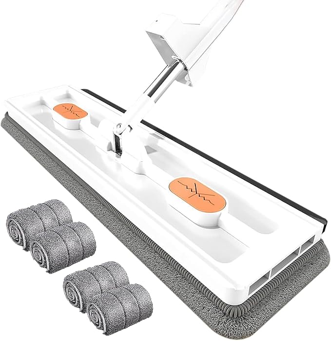 2024 New Large Flat Mop for Wet and Dry Use 54 Adjustable Stainless Steel Long Handle with 2 Washable Microfiber Pads 360 Rotating Dust Mop 12027(White with 4 Mop Pads)