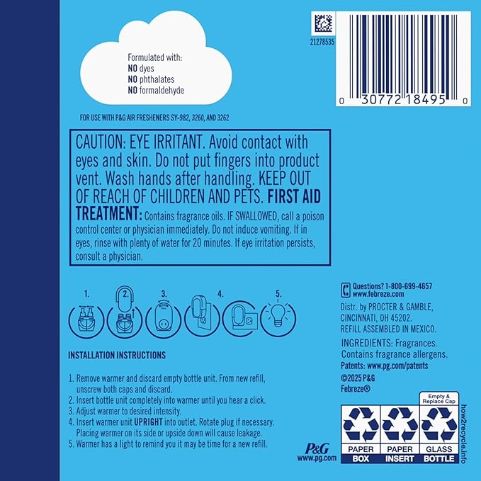 Plug Air Freshener Refills Mediterranean Lavender &amp Linen Sky Scent 0.87 fl oz (Pack of 5) - Long Lasting Odor Eliminator for Home (Total 4.35 fl oz)