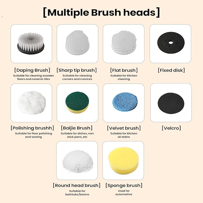 Electric Brush for Cleaning - Adjustable Handle GadgetsRechargeable Cordless Shower Scrubber | Car Kitchen Home Shower Floor Tile Tub Grout Wall Toilet