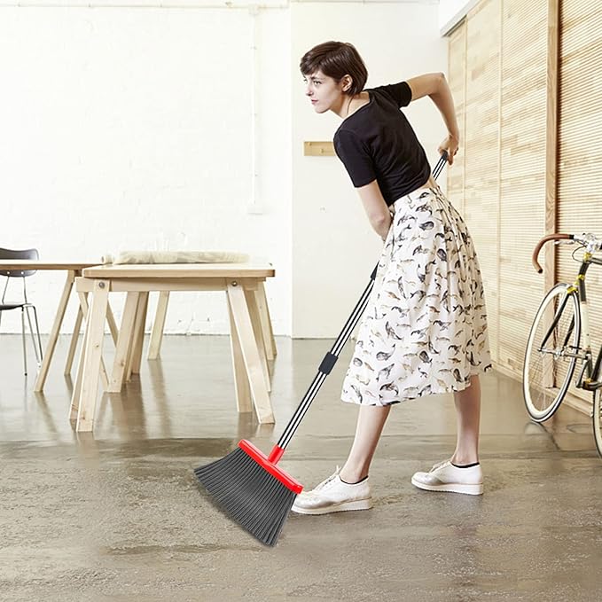 kelamayi Upgrade Broom and Dustpan Set Broom with Dustpan Combo Set Large Size and with Long Handle UprightIdeal for Indoor Outdoor Garage Kitchen Room Office Lobby Use (Black&ampRed)