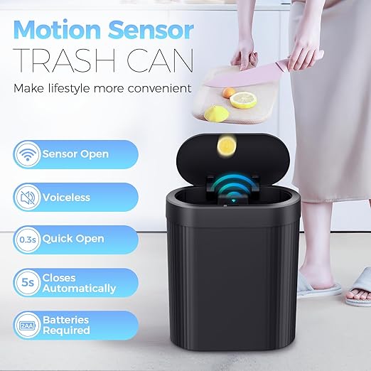 3 Pack 5 Gallon Bathroom Trash Can with Lid Automatic Motion Sensor Black Trash Can Touchless Slim Waterproof Garbage Bin for Kitchen Bedroom Office and Bathroom
