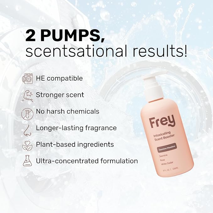 FREY In-Wash Laundry Scent Boosters - Fragrance Booster &amp Fabric Smell Deodorizer | Odor Eliminator for Fresh Scented Clothes (8 Fl (Pack of 2) Jasmine Meadow)