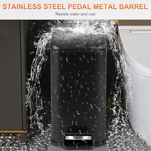 PayLessHere 1.3 Gallon Small Bathroom Trash Can with Lid Black Stainless Steel Garbage Can with Removable Inner Bucket for Home and Bathroom (5Liter)
