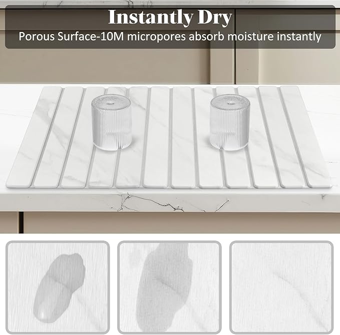 2 PCS Extra Large Stone Dish Drying Mats for Kitchen Counter 28(L)×16(W) Marble-Pattern Dish Drying Mat with 8x 4 Coasters Eco-Friendly Diatomite Dish Drying Mat - Fits All Countertops