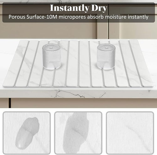 2 PCS Extra Large Stone Dish Drying Mats for Kitchen Counter 28(L)×16(W) Marble-Pattern Dish Drying Mat with 8x 4 Coasters Eco-Friendly Diatomite Dish Drying Mat - Fits All Countertops