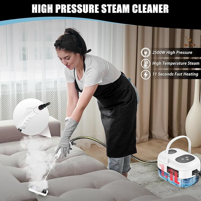 Handheld Steam Cleaner with Touch Screen Portable Steamer for Cleaning Hand Held Steamer Cleaner Pressurized Hand Steam Cleaner for Home Car Detailing Walls Grout Couch Tile Carpet White