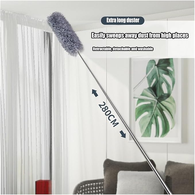 2.8M Extended Chicken Feather Duster Extendable and Curved Ceiling Cleaning Broom Home Electrostatic Dust Collector(2.8m 2PCS clothA)