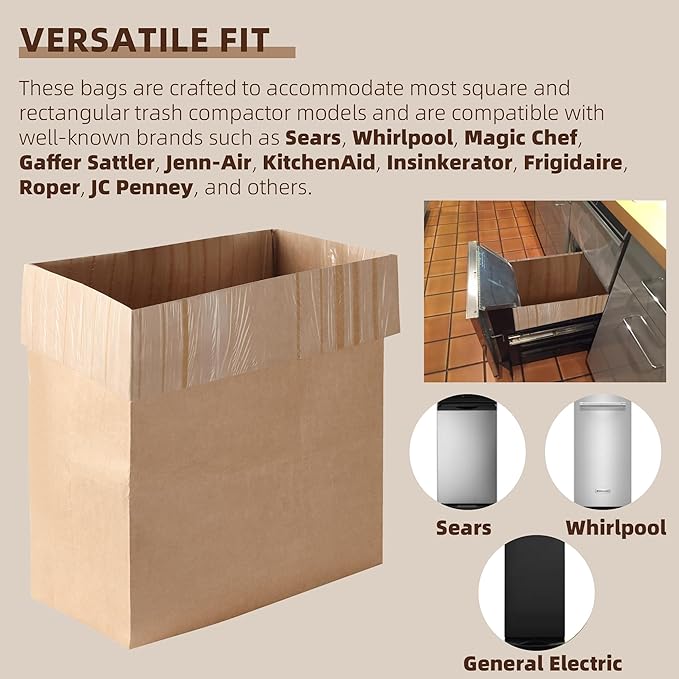 (20-Pack) Calvana Super Strong Compactor Bags Heavy-Duty Kitchen Paper Trash Bags with Leak Proof Plastic Liner Reinforced Bottom Fits GE Model Compactors with Rectangular Containers