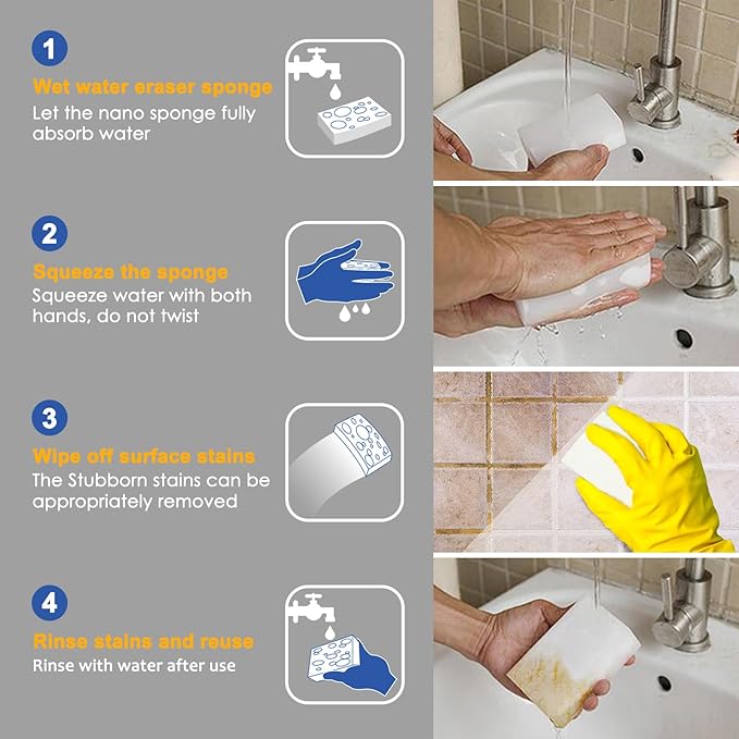 100 Pack Magic Sponge Eraser Premium Reusable Melamine Sponges Powerful Cleaning for Kitchen Bathroom Walls Shoes Electronics Household Cleaning Kitchen Dish Sponges. Durable &amp Not Easily R